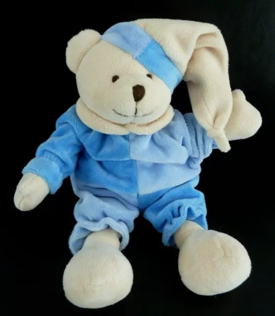 N4. DOUDOU PELUCHE CMP OURS BONNET bleu blanc écru 25cm - ETAT NEUF*