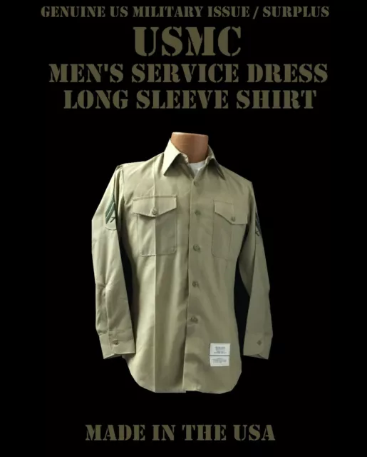 Us Marine Corps Long Sleeve Man's Khaki Dress Shirt Usmc Alpha Uniform S M L Xl