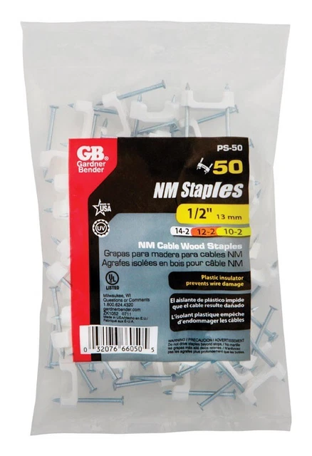 Gardner Bender 1/2 in. W 13mm Plastic Insulator NM Cable Wood Staples 50 pk