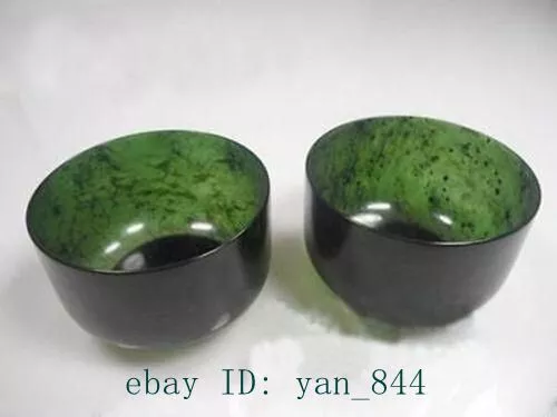 2PCS China Natural Exquisite Hand-carved Chinese Hetian Jade - Jade bowl