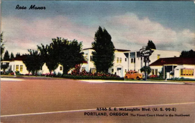 Portland, OR Oregon  ROSE MANOR HOTEL  ca1940's  ROADSIDE Linen Motel Postcard
