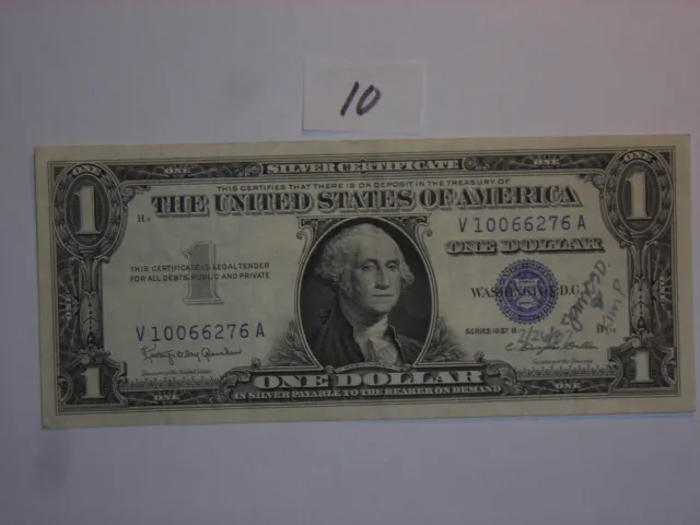 $1 Dollar 1957-B Lot #10 One Dollar Bill Blue Seal Silver Certificate Nice Note