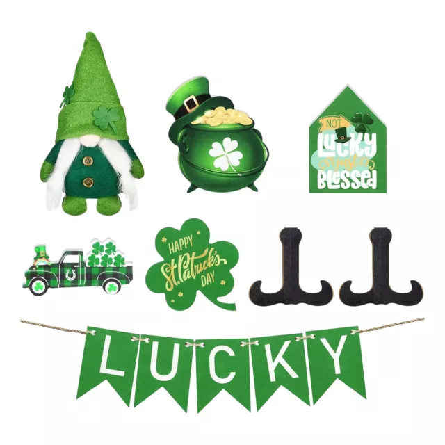 7pcs wooden lucky tags for St. Patrick's Day Laminated tray Lucky decoration