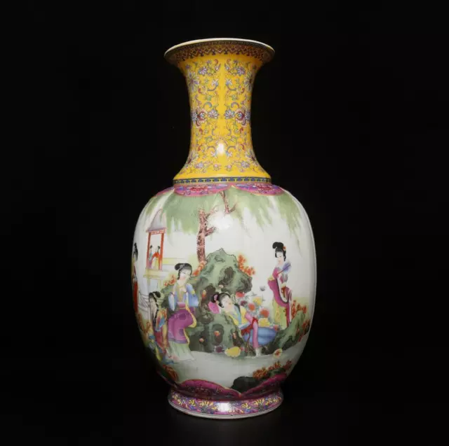 44CM Yongzheng Signed Old Chinese Famille Rose Vase W/lady