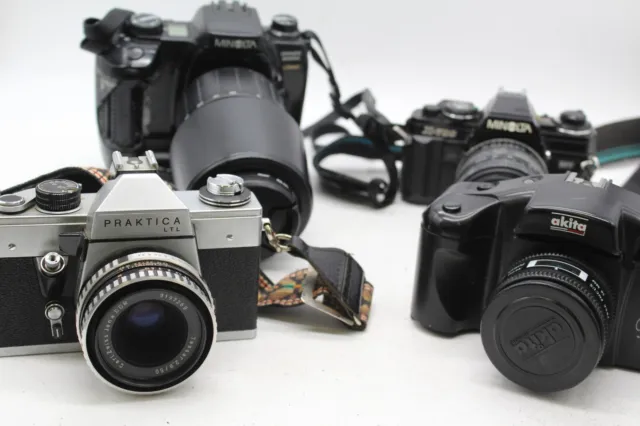 C x4 Vintage SLR Film Cameras Inc. Minolta X-700, Praktica LTL etc