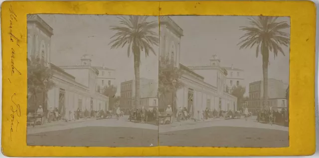 Stéréo, Algérie, Bône, marché Vintage stereo card  Tirage albuminé  8,5x17