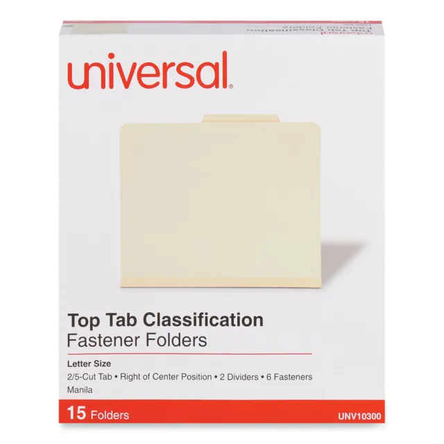 Universal Manila Classification Folders, Letter, Six-Section, 15/Box