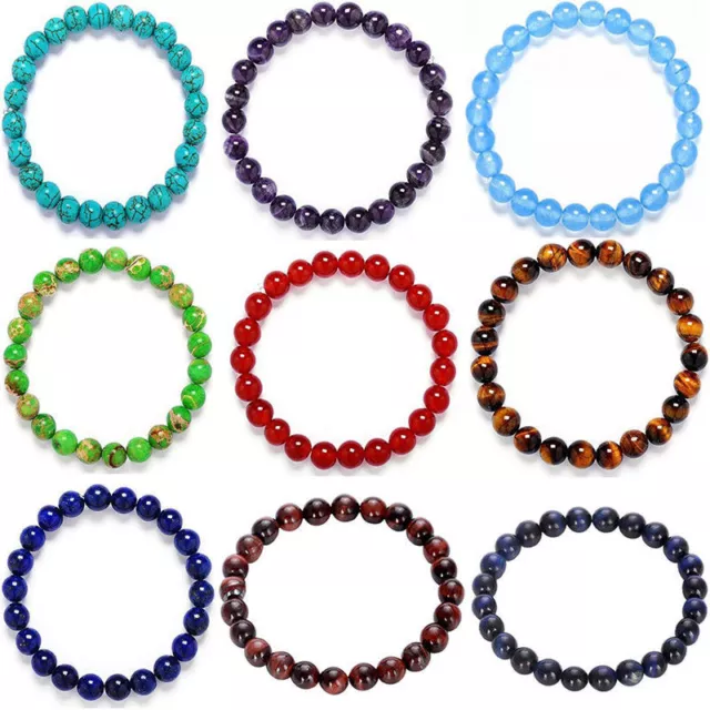 Men Women 8mm Lava Rock Chakra Beads Elastic Natural Stone Agate Bracelet 2