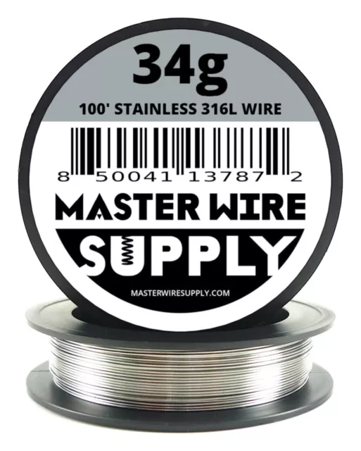 MWS - Stainless Steel 316L - 100 ft - 34 Gauge - Round Wire