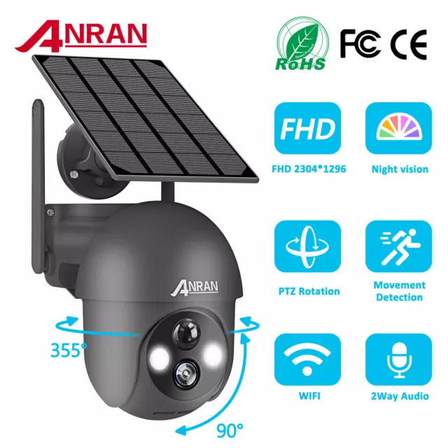 ANRAN Telecamera di sicurezza WiFi wireless a batteria solare Telecamera 360°