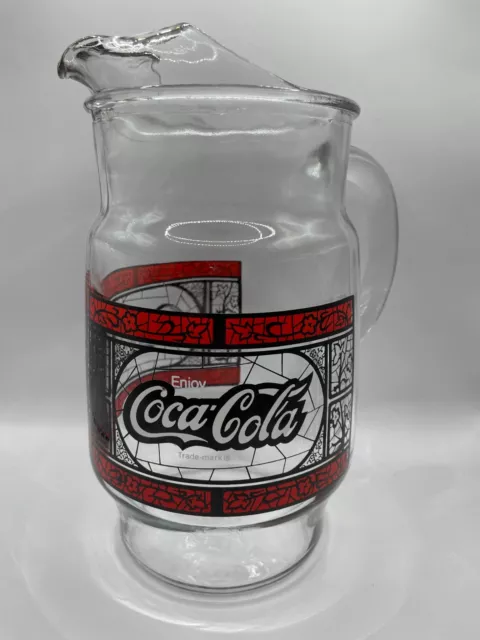 Coca-Cola Tiffany Style Stained Glass Pitcher Soda Pop Coke Vintage 1970s Retro