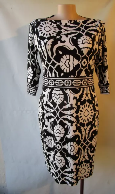 Jane Lamerton black white stretch dress 3/4 sleeves Size 16