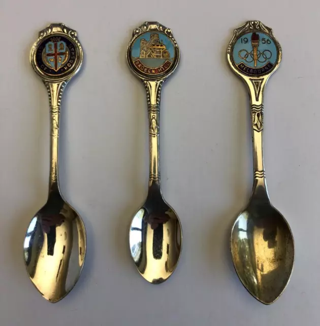 Silverplated & Enamel 'Pitcher' Souvenir Matching Teaspoons x2 & Coffee Spoon x1