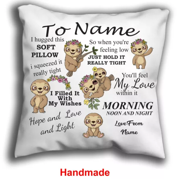 Personalised Sloth Cushion Cuddle Sloth Pillow Cushion