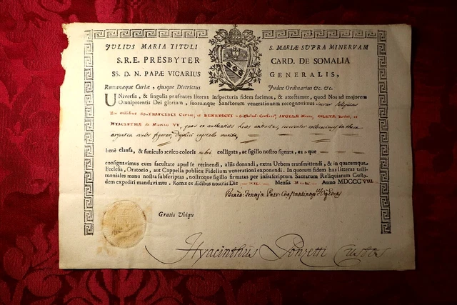 Certificato Per Reliquia San Francesco Caracciolo Benedetto Pilade Angela Ecc.