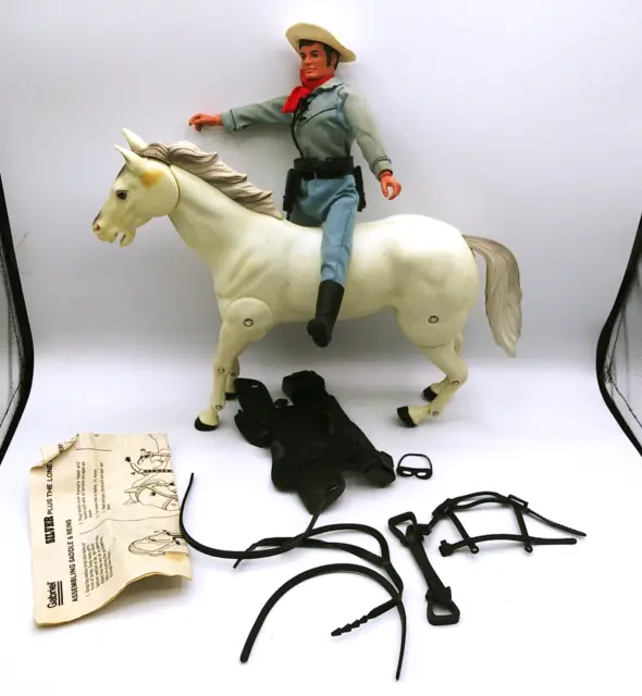 Gabriel The Lone Ranger and Horse Silver with 8-way Action Saddle set  READ