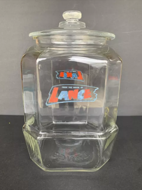 Vintage 12" Store Counter Lance Cracker Jar with Glass Lid - Excellent Condition