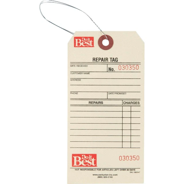 Centurion 2-7/8 In. 5-3/4 In. Repair Tag 990547 Pack of 5 Centurion 990547