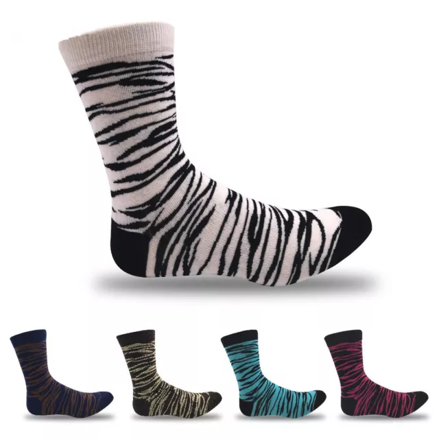 5 Pairs Mens Cotton Socks Lot Fancy Colorful Zebra Stripes Casual Dress Socks