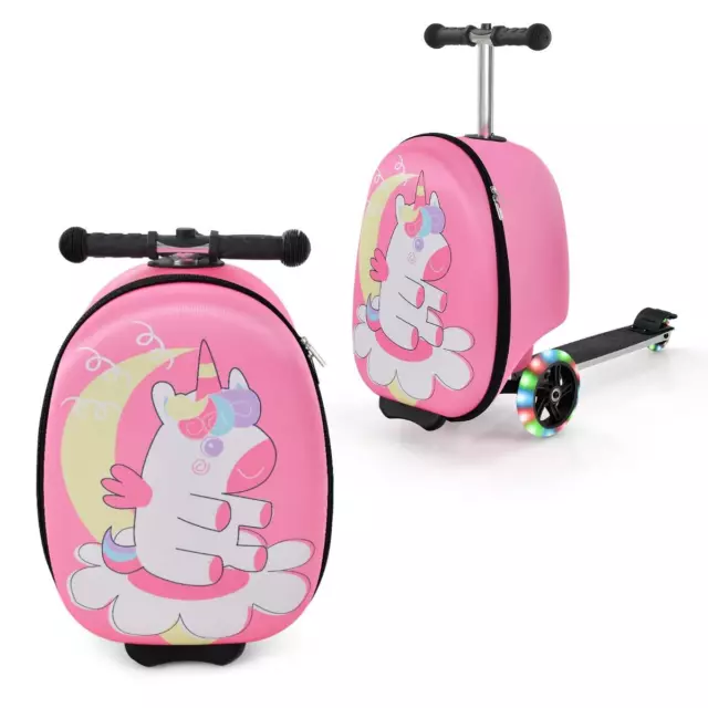 2-In-1-Rollkoffer & Scooter Mit 3 Farbig Beleuchteten Rädern Für Reisen Einhorn