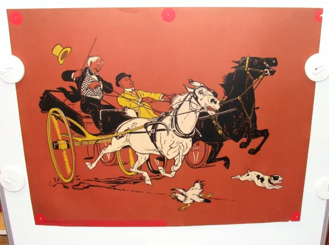 ORIG 1900's FRED TOLMAN JOB PRINT - CHROMOLITHOGRAPH - RUNAWAY HORSE AND BUGGY