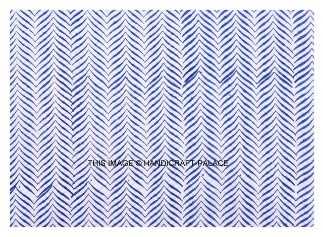 Tissu Coton Voile Bleu Indien Main Bloc Imprimé Couture Matériel Artisanat Par
