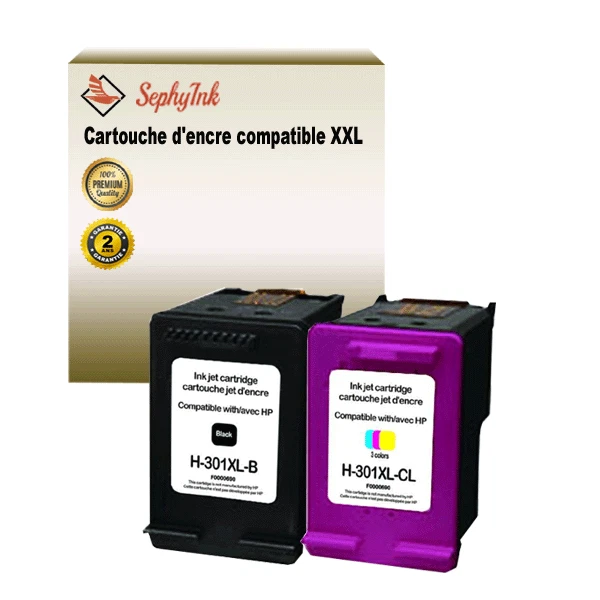 2 Cartouches D’encre Compatibles HP 301XL – Noire, Cyan, Magenta, Jaune, Garantie 2 Ans
