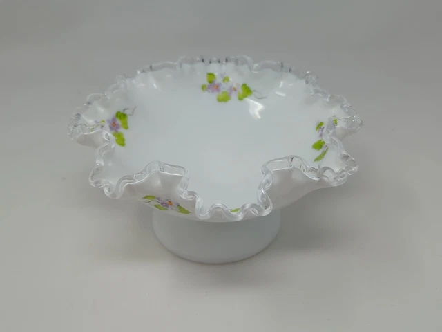 Fenton Silver Crest Bowl Violets in the Snow  - Signed