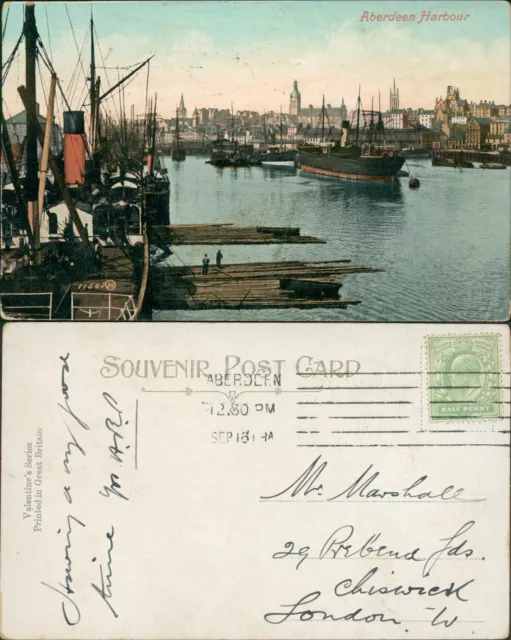 Aberdeen Harbour 1908 Cancel Valentines 11585