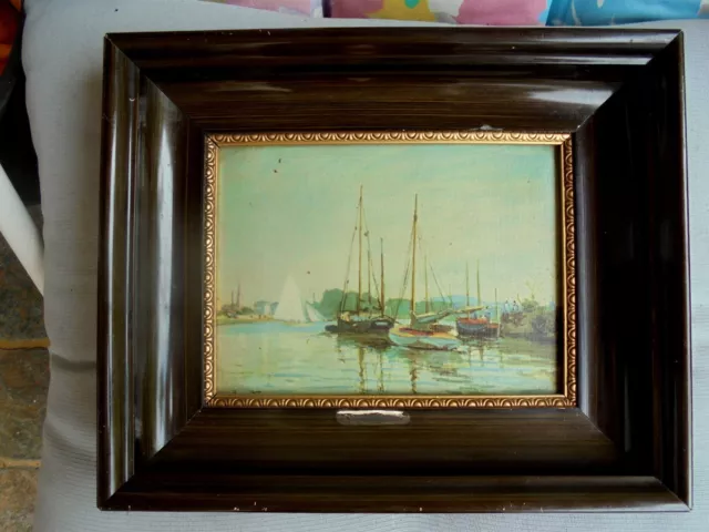 Ancien Tableau / Huile Sur Toile /Barque A Voile/ D'apres Monet Avec Encadrement