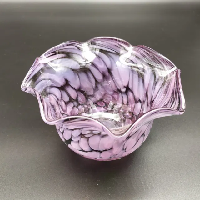 Lead crystal art glass purple ruffle edge vase