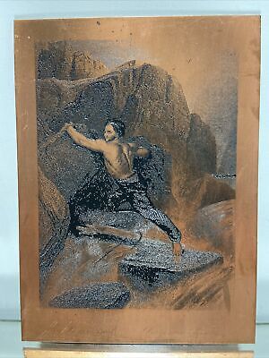 Rare Antique Copper Etching Plate By A.H Payne The Mariner Saved Art Engraving