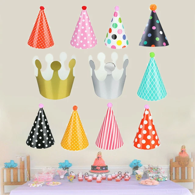 11 un. Sombreros de papel cono fiesta de cumpleaños con patrones coloridos para mascotas perros