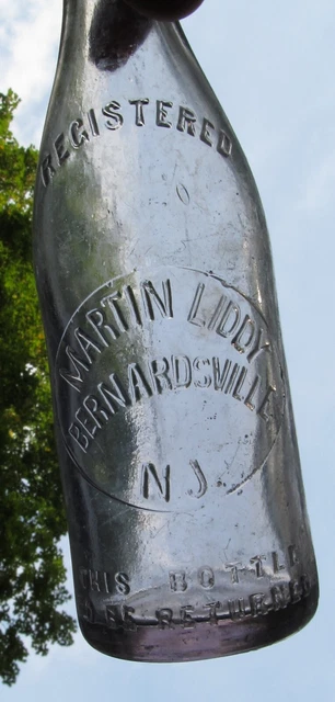 Antique Martin Liddy Blob Top Bottle Bernardsville NJ w/ Purple - 1st Fire Chief