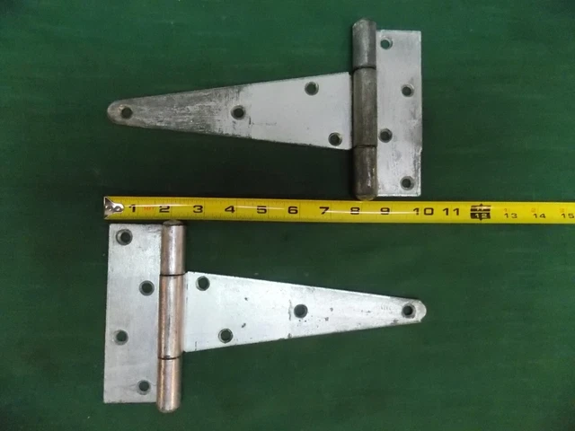 Pair of 8" T strap hinges Farm gate barn 10" overall. Usage marks. Shiny. Vtg?