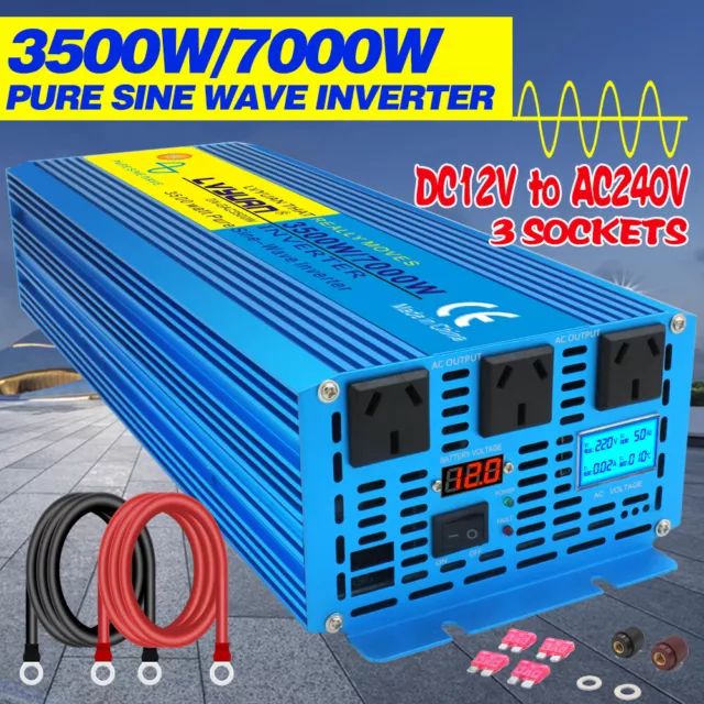 3500W/7000W Pure Sine Wave Power Inverter 12V to 240V Camping Travel Outdoor