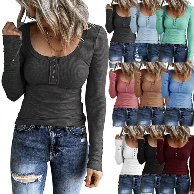 Women Long Sleeve Slim Tops Blouse Fit Casual Stretchy T-shirt Holiday Tee