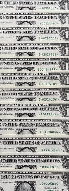 1995-2017A  ⭐️Star Note⭐ $1 Dollar Bill (12 District Mix Set) Low Serial Numbers