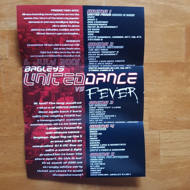 UNITED DANCE VS Fever 6th July 2001 @ Bagleys Rave Flyer EUR 4,60 ...