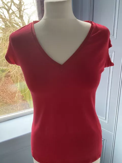 L K BENNETT Red Top Size S Women’s Blouse Silk liner V-Neck