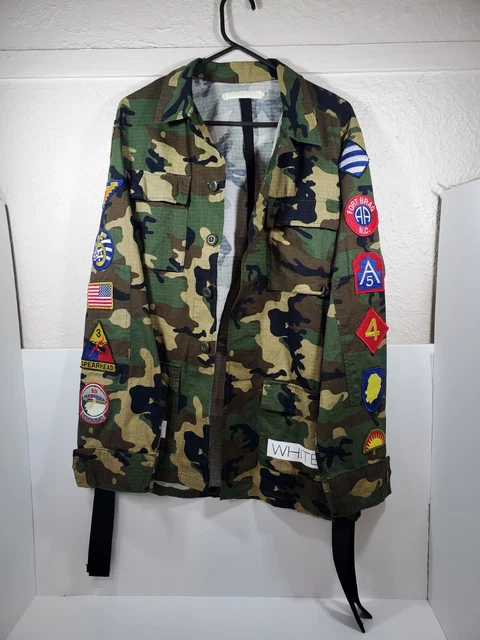 Off-White Sahariana Camo Field Jacket w/Patches Size Small S Camouflage VGC