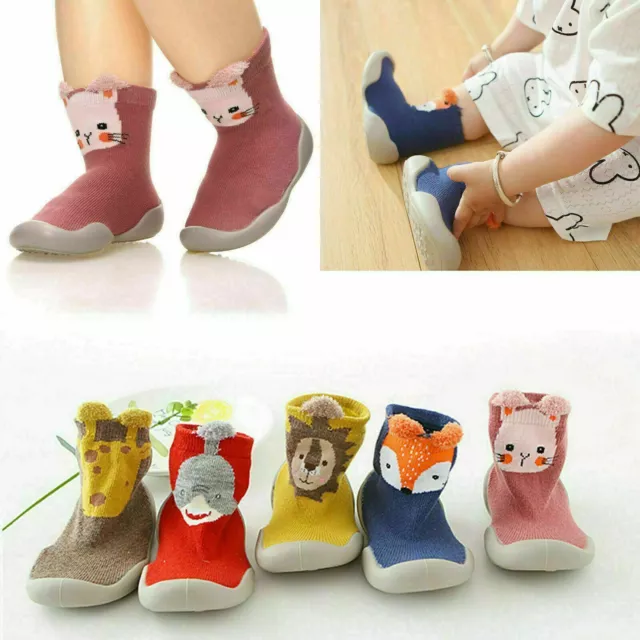 Kids Baby Girl Boys Toddler Anti-slip Slippers Socks Cotton Shoes Winter Warm UK