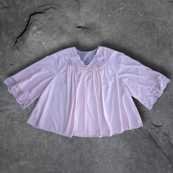 Vintage Baby Pink Rose + Lace Dressing Top/Robe sz OSFM