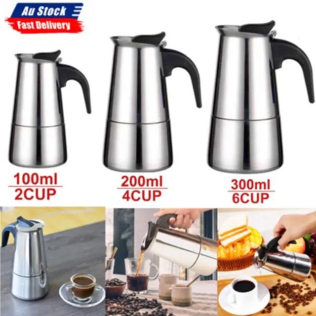 2/4/6-Cup Stove Percolator Latte Moka Top Espresso Coffee Maker Stainless Pot AU