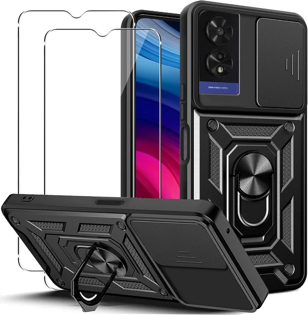 KUSINHOKA Case For TCL 505 2 Pack Screen With Slide Camera Protection Cover,Magnetic Metal Ring Kickstand Shockproof Military Grade Heavy Duty Tough Cover,Blue