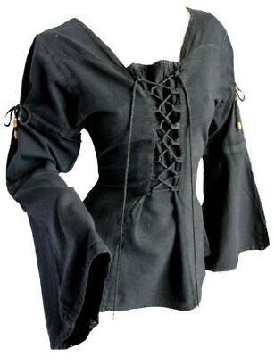 Gothic Mittelalter Zipfel Shirt Jacke Pullover Kapuze Top oliv grün S M 36 38 