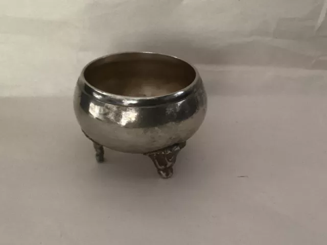 Vintage Silver Plate Salt Cellar On Three Legs