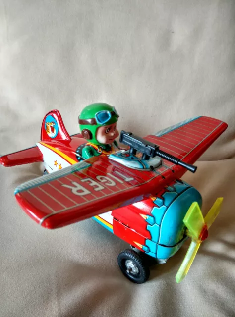 60s Japan Blech Tin Blech Masudaya Modern Toys Tiger Plane New Old Stock Mint