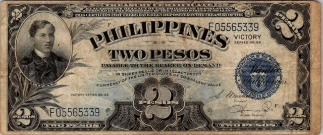 Philippines Two Pesos Victory series 66 Banknote Commonwealth of the Philippines