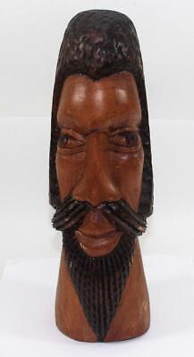 Vintage Primitive Hand Carved Solid Wood African Tribal Head ~ Man with Beard